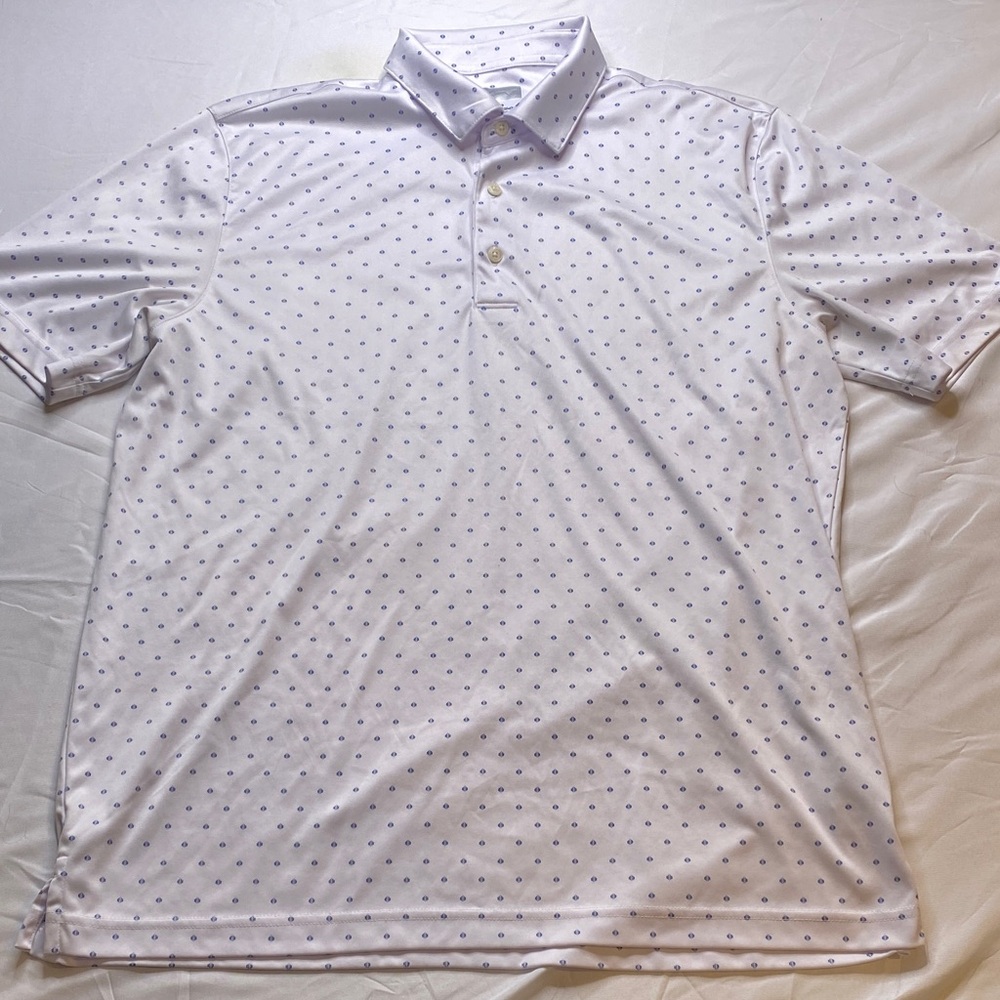 Greg Norman Collection White and Blue Polka Dot Polo Shirt